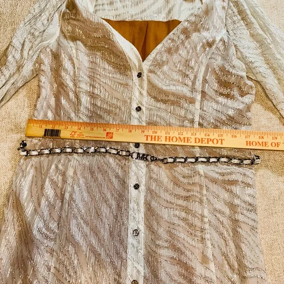 ✨ Michael Michael Kors Metallic Shimmer Midi Dress Chain Waist L - Picture 8 of 16